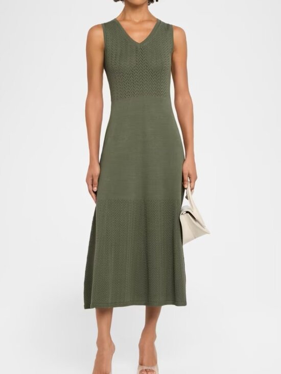 Elie Tahari Dresses & Skirts - Elie Tahari The Elena Pointelle-Knit Midi Sweater Dress in dark sage size M new